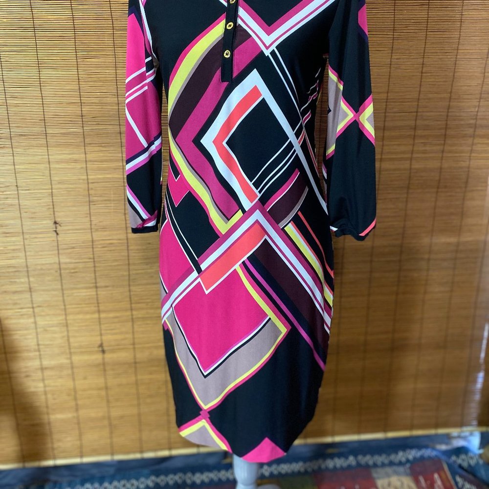 Cache Colorful Geometric 3/4 Sleeve Dress Size Small - Picture 2 of 6
